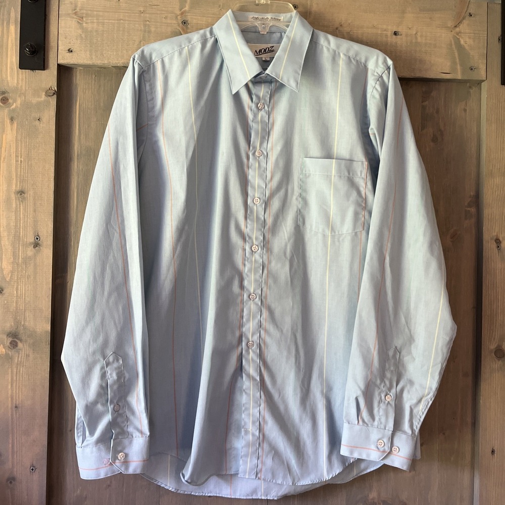 Vintage MODZ Button Down Dress Shirt Size Large Made in Korea Vertical Stripe
